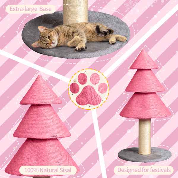 Christmas Tree Cat Scratcher - 31.5" Sisal Post in Pink