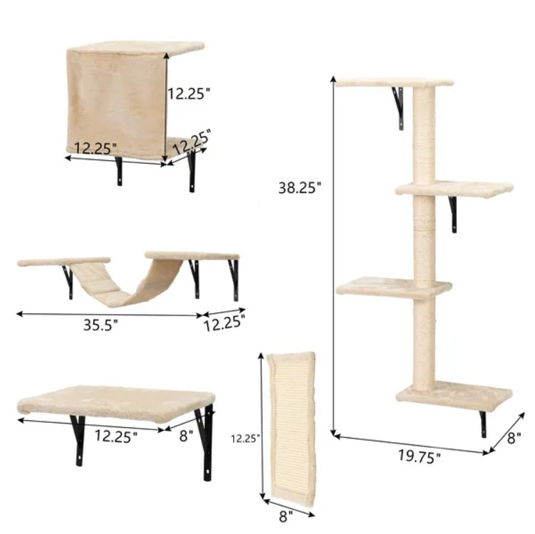 5 Pcs Wall Mounted Cat Climber Set Floating Cat Shelves And Perches Cat Activity Tree With Scratching Posts Modern Cat Furniture