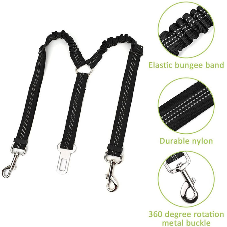 Double-ended Traction Rope Pet Car Seat Belt - Secure Two Pets