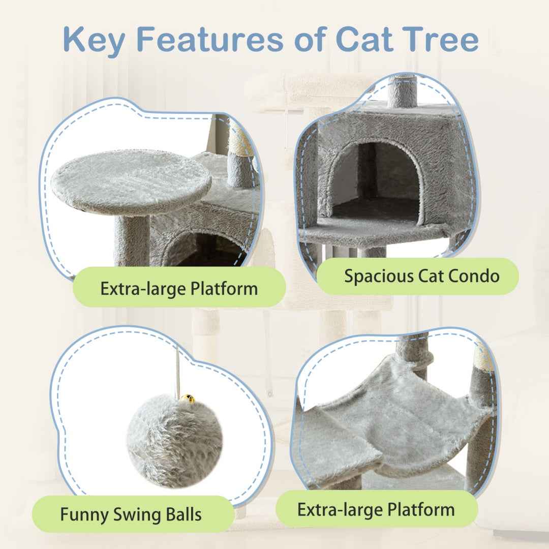 44-Inch Cat Tree - Multi-Level with Hammock & Sisal Posts - Purrfect Pet Haven