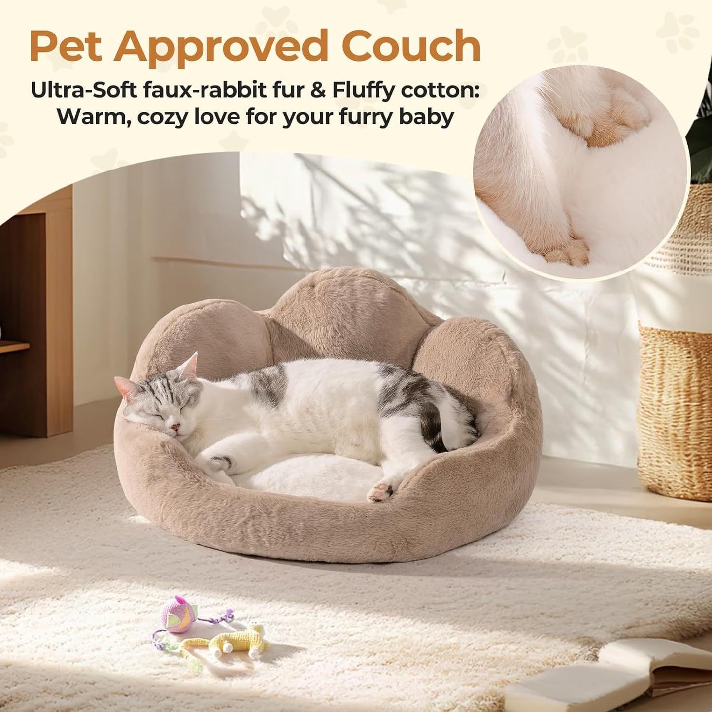 Cozy Khaki Flower Pet Bed - Washable