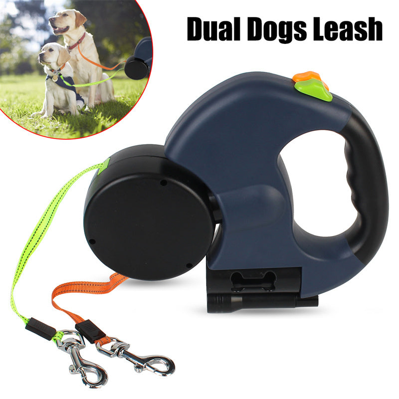 Reflective Swivel Dual Pet Retractable Dog Leash For Small Dogs with Light and Bag Holder