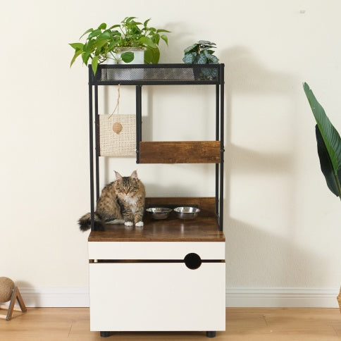 Front Access Cat Litter Box Enclosure with Cat Tree Tower