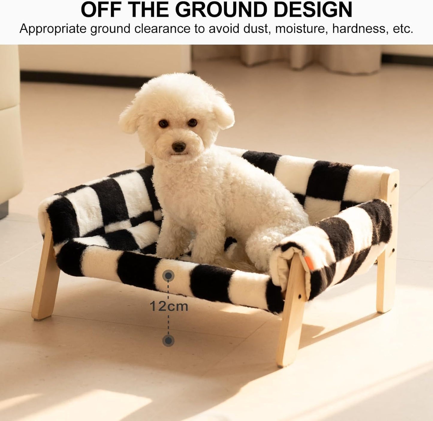 Raised Cat Bed - Wooden Legs Checkerboard