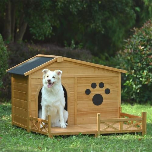 48" Wooden Dog House with Porch - Water-Resistant Asphalt Roof Kennel