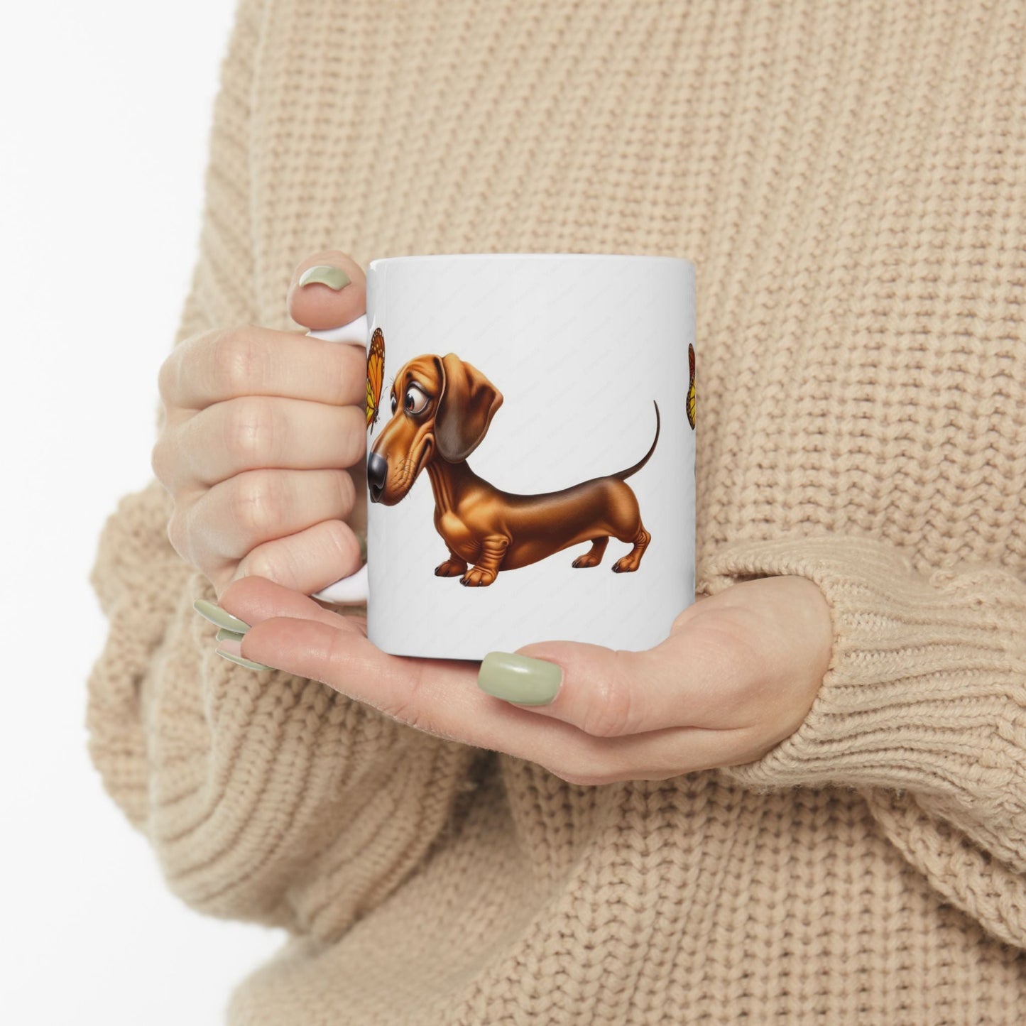 Cute Dachshund and Butterfly Ceramic Mug - Fun 11oz & 15oz Coffee Cup for Animal Lovers | Purrfect Pet Haven