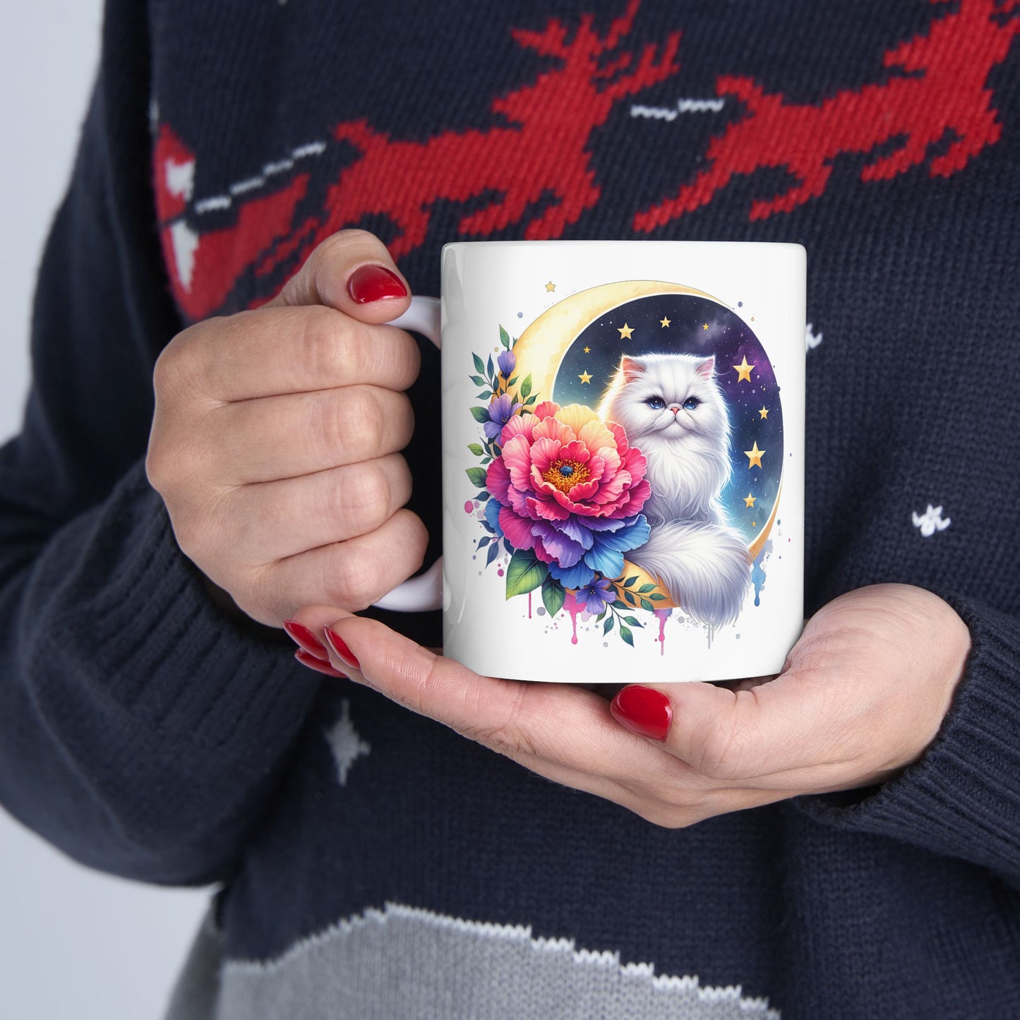 Whimsical Floral Cat Ceramic Mug - 11oz & 15oz
