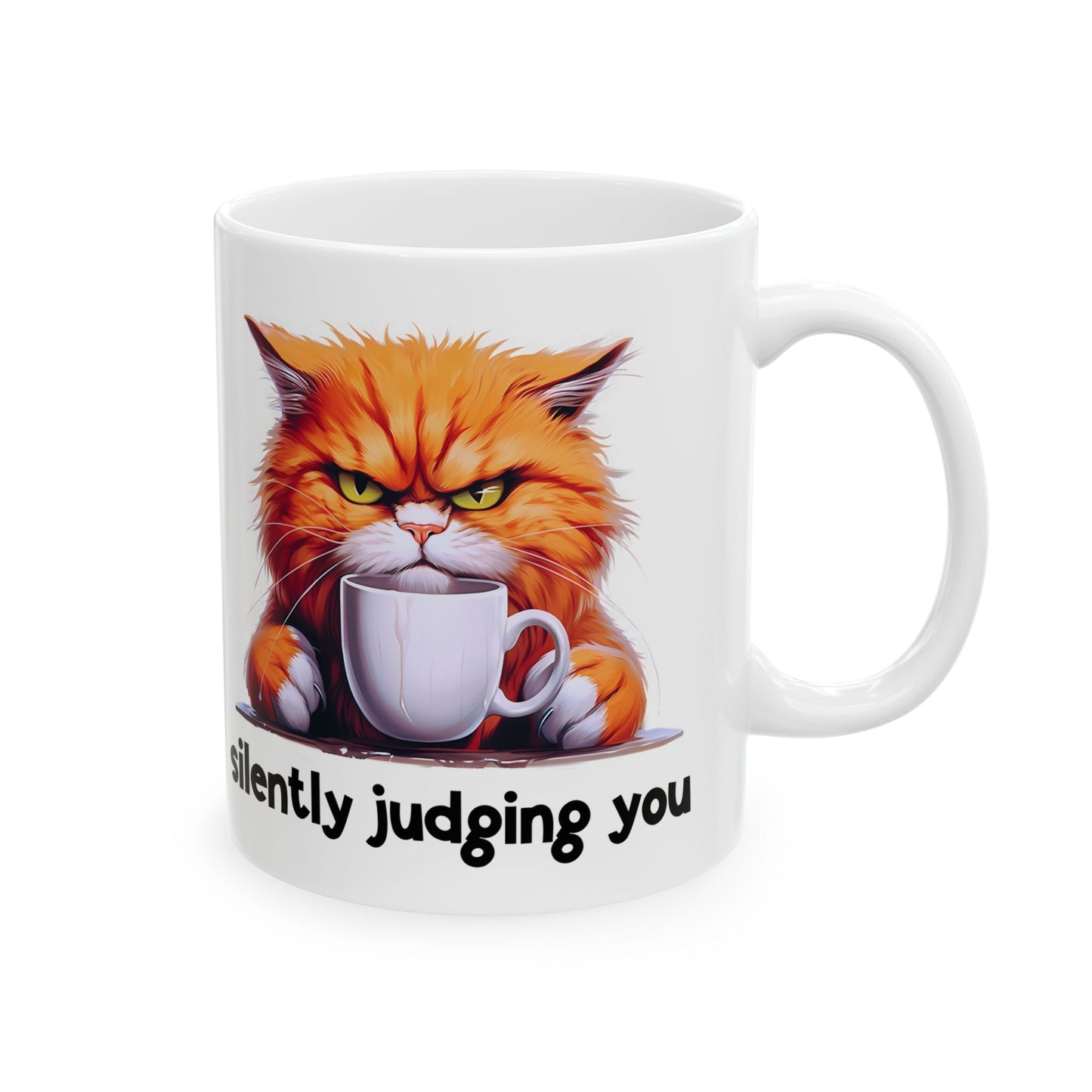 Funny Cat Ceramic Mug - 'Judging You Silently' (11oz, 15oz) | Purrfect Pet Haven