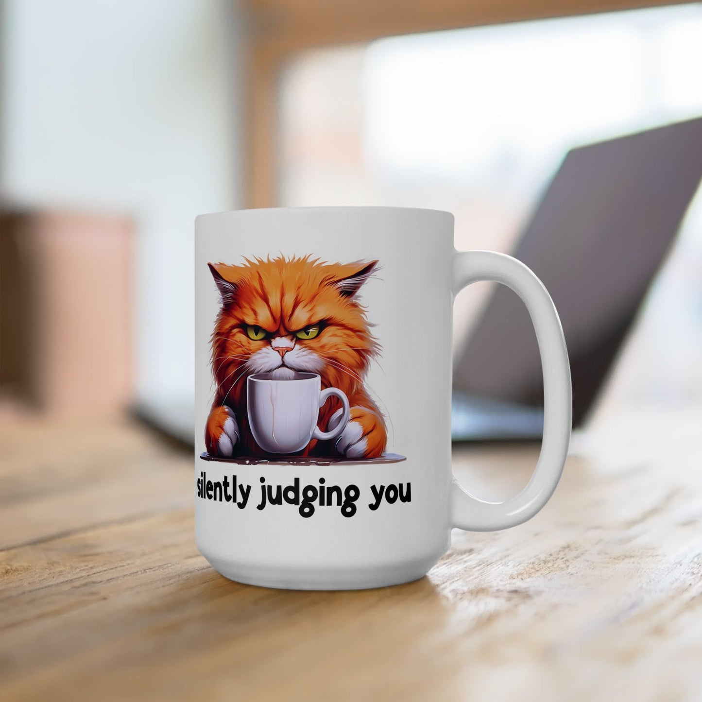 Funny Cat Ceramic Mug - 'Judging You Silently' (11oz, 15oz) | Purrfect Pet Haven