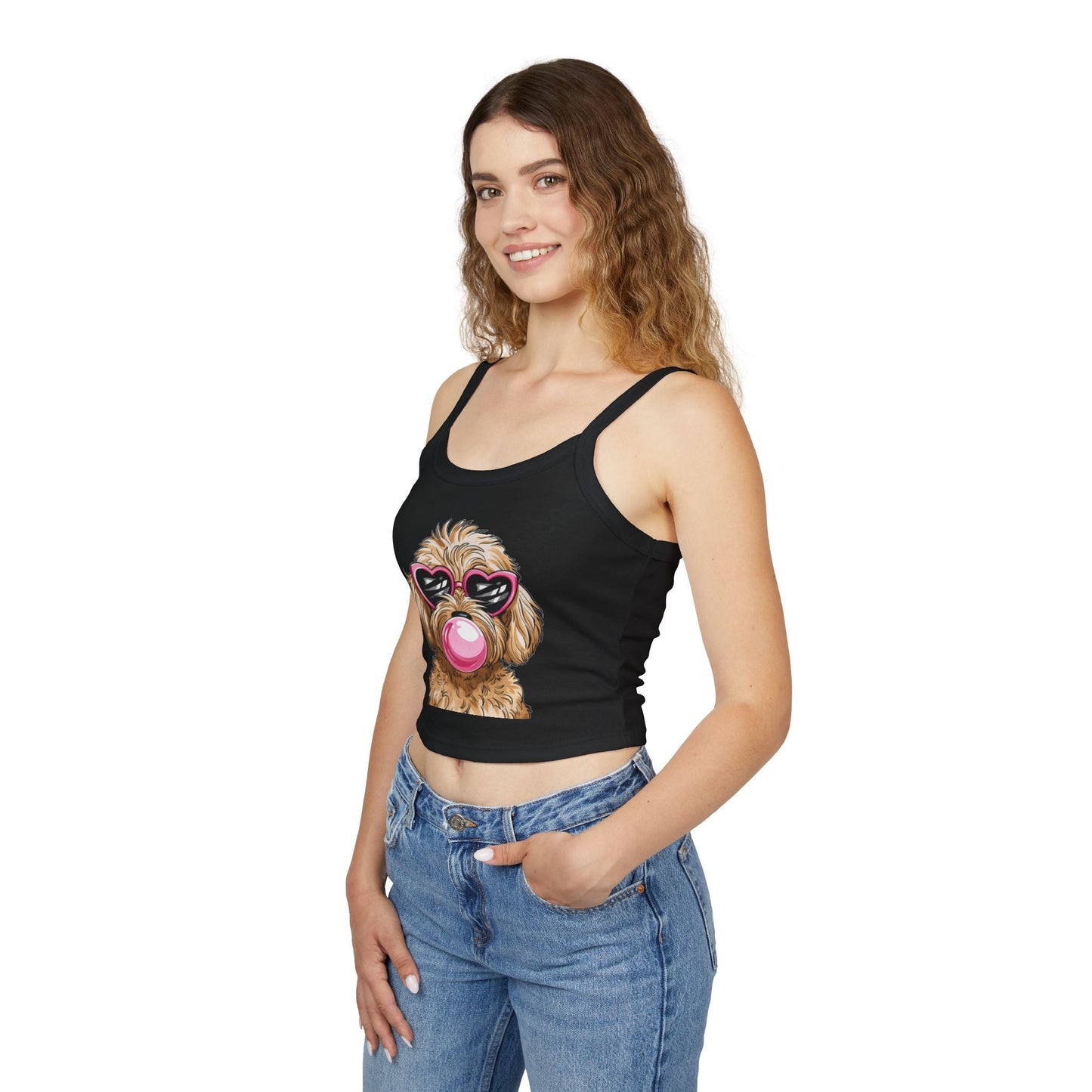 Cool Goldendoodle Blowing Bubble - Women's Spaghetti Strap Tank Top | Purrfect Pet Haven