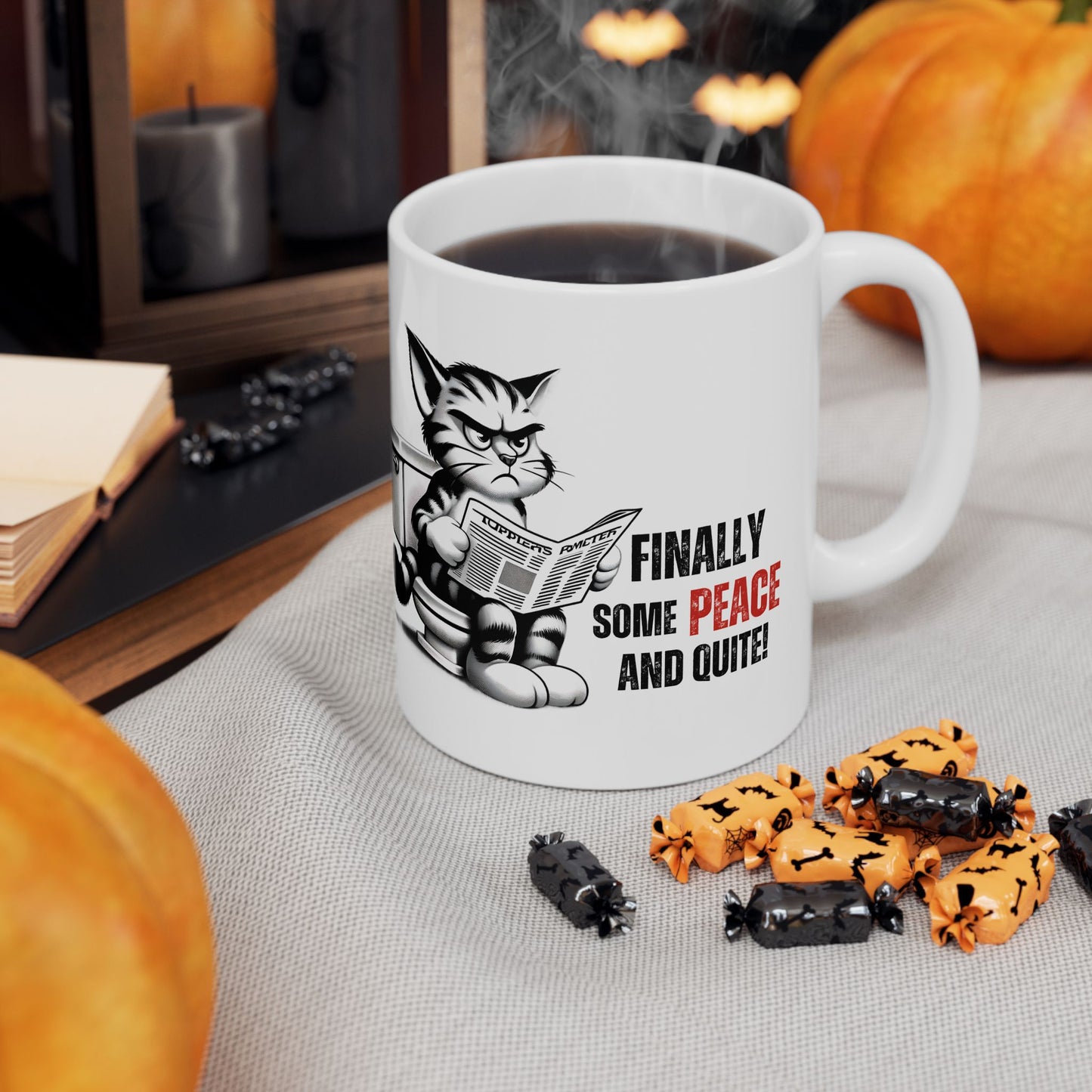 Funny Cat Ceramic Mug – "Finally Some Peace and Quiet!" – Perfect Gift for Cat Lovers | Purrfect Pet Haven