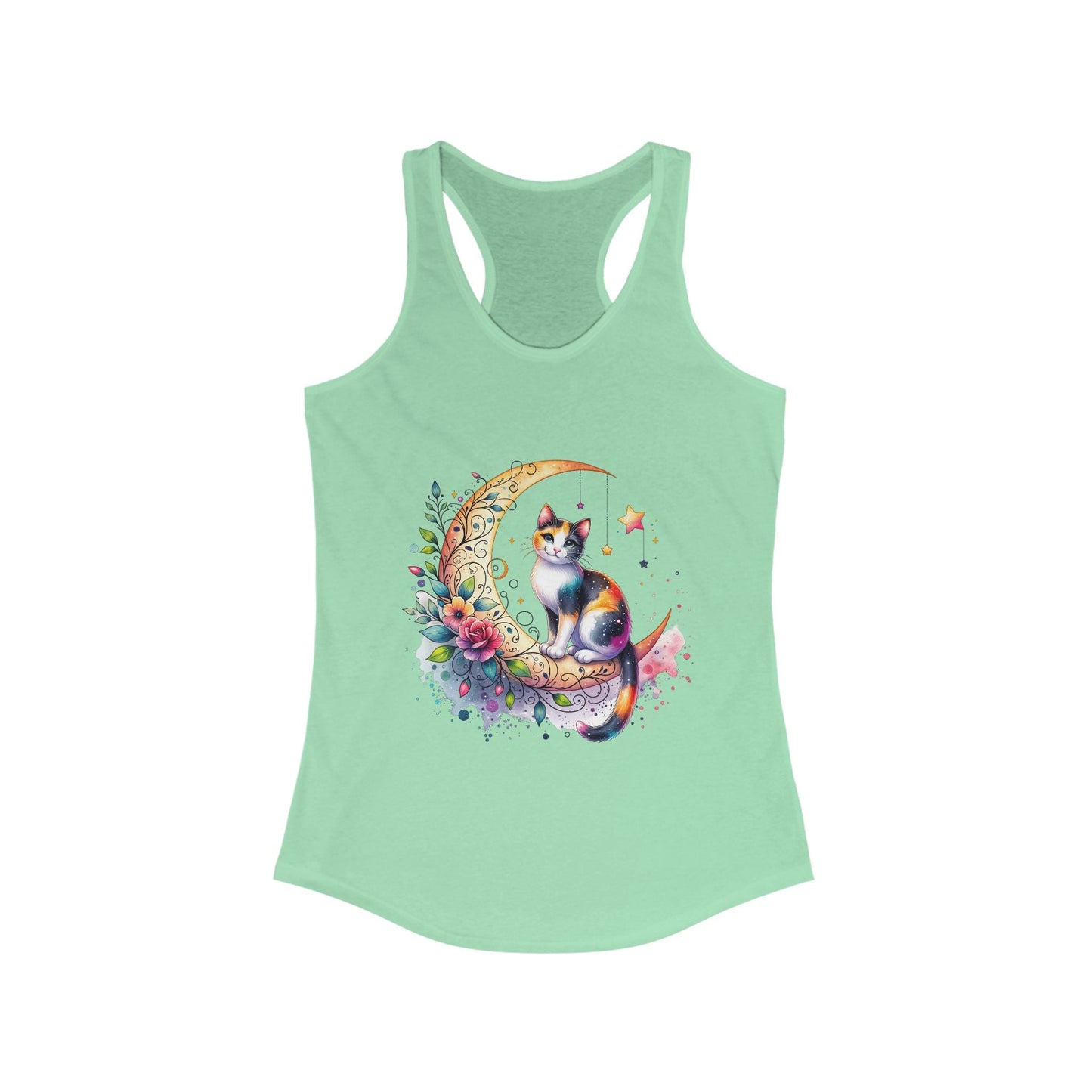 Whimsical Cat Moon Racerback Tank Top for Women | Purrfect Pet Haven