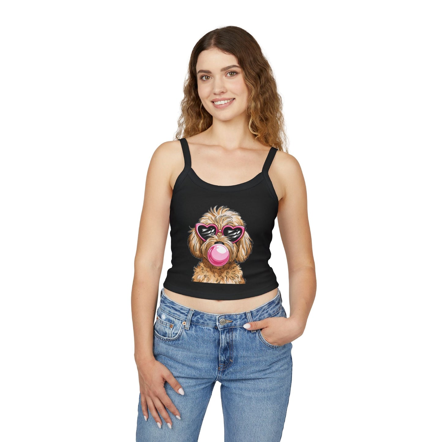 Cool Goldendoodle Blowing Bubble - Women's Spaghetti Strap Tank Top | Purrfect Pet Haven