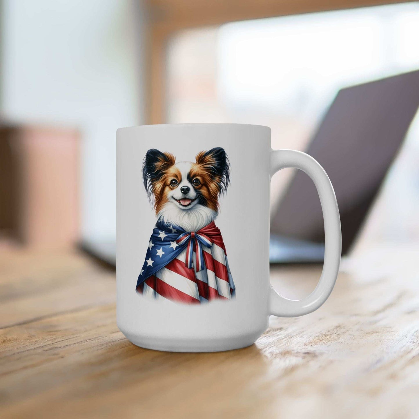 Papillion Patriotic Ceramic Mug – 11oz & 15oz | Perfect for Independence Day & All-American Celebrations | Purrfect Pet Haven