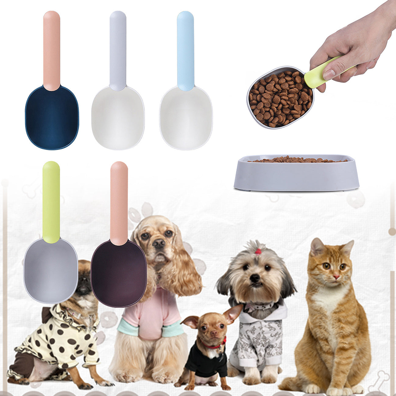 1-Cup Pet Food Scoop with Bag Clip - Ergonomic Long Handle Measuring Cup