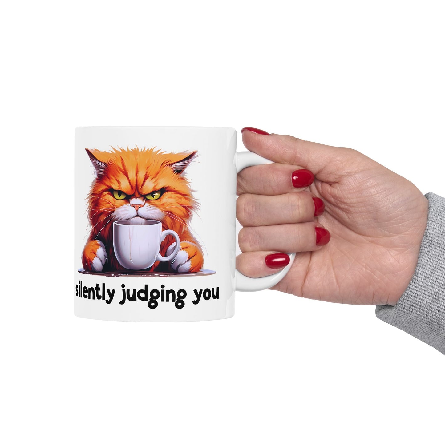 Funny Cat Ceramic Mug - 'Judging You Silently' (11oz, 15oz) | Purrfect Pet Haven