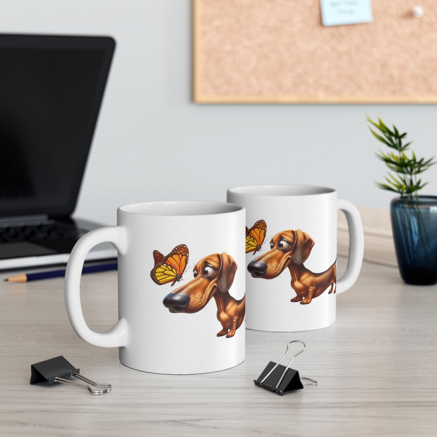 Cute Dachshund and Butterfly Ceramic Mug - Fun 11oz & 15oz Coffee Cup for Animal Lovers | Purrfect Pet Haven