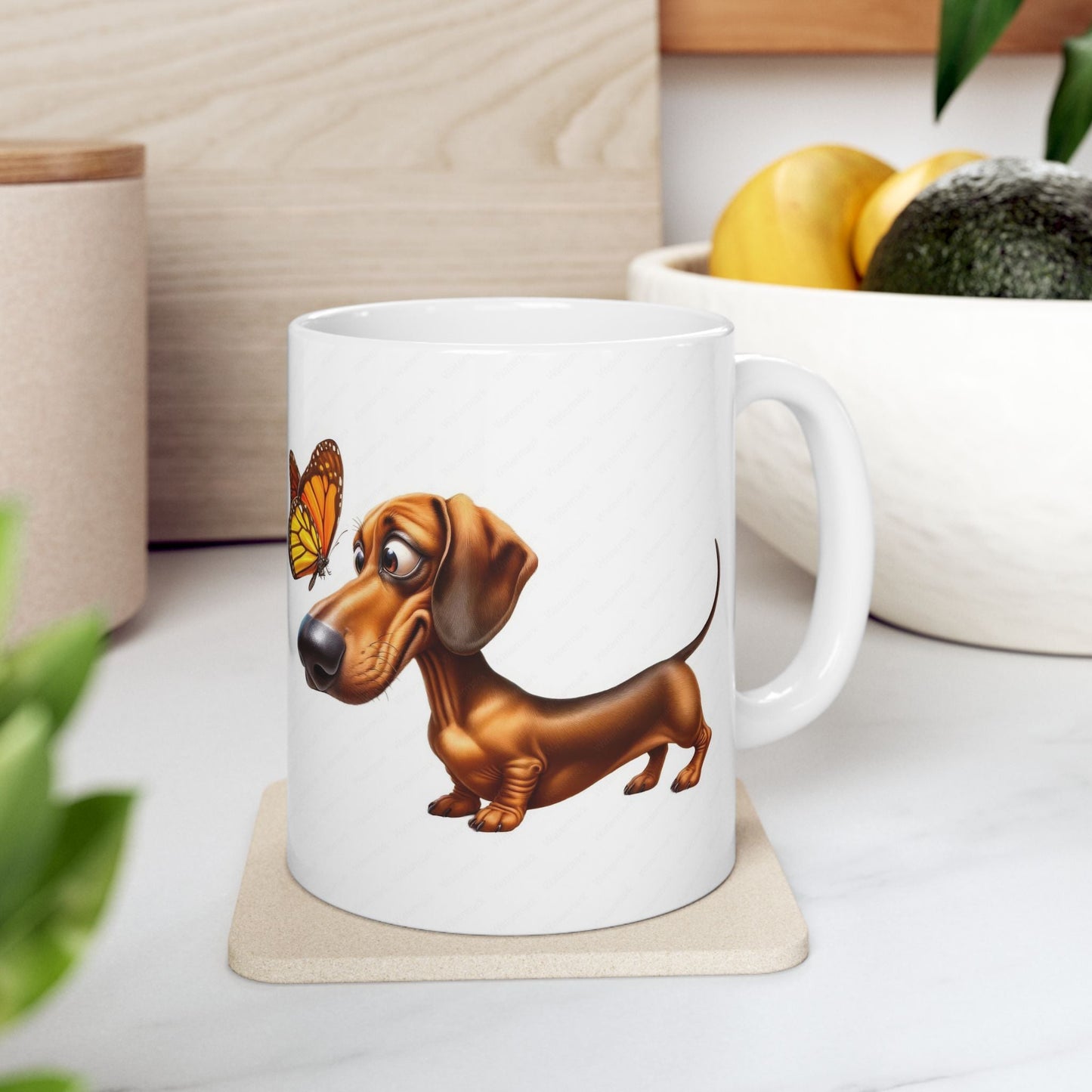 Cute Dachshund and Butterfly Ceramic Mug - Fun 11oz & 15oz Coffee Cup for Animal Lovers | Purrfect Pet Haven