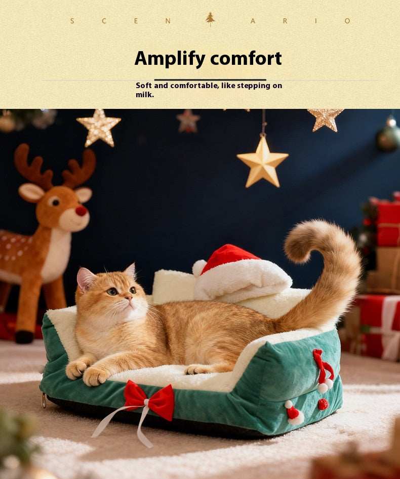 Christmas Cat Bed for Winter Warmth - Cozy Bolster Pet Nest - Purrfect Pet Haven