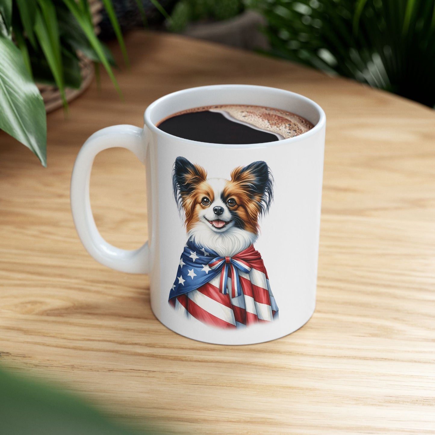Papillion Patriotic Ceramic Mug – 11oz & 15oz | Perfect for Independence Day & All-American Celebrations | Purrfect Pet Haven