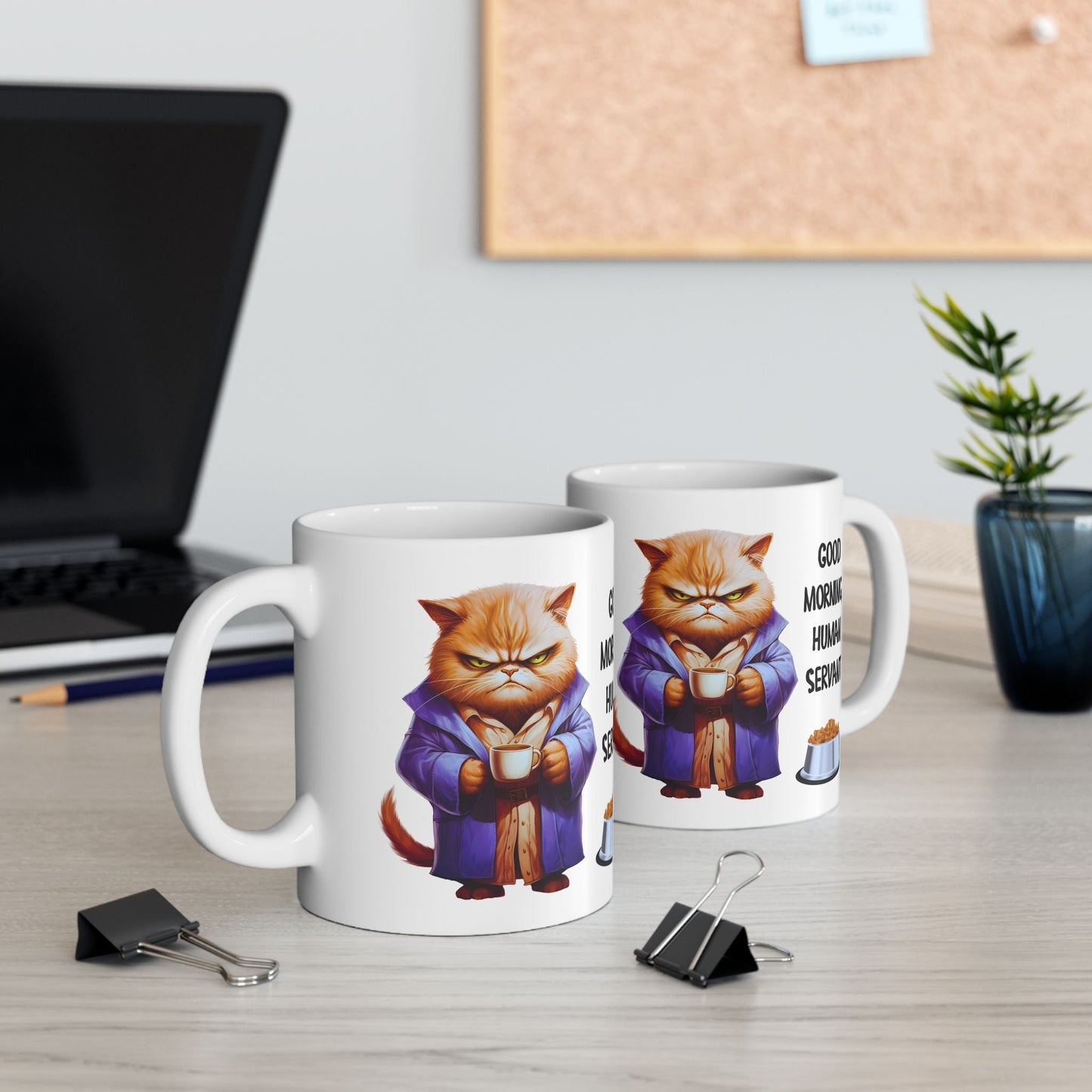 Funny Cat Mug - "Good Morning, Human Servant" - 11oz & 15oz Ceramic Coffee Cup | Purrfect Pet Haven