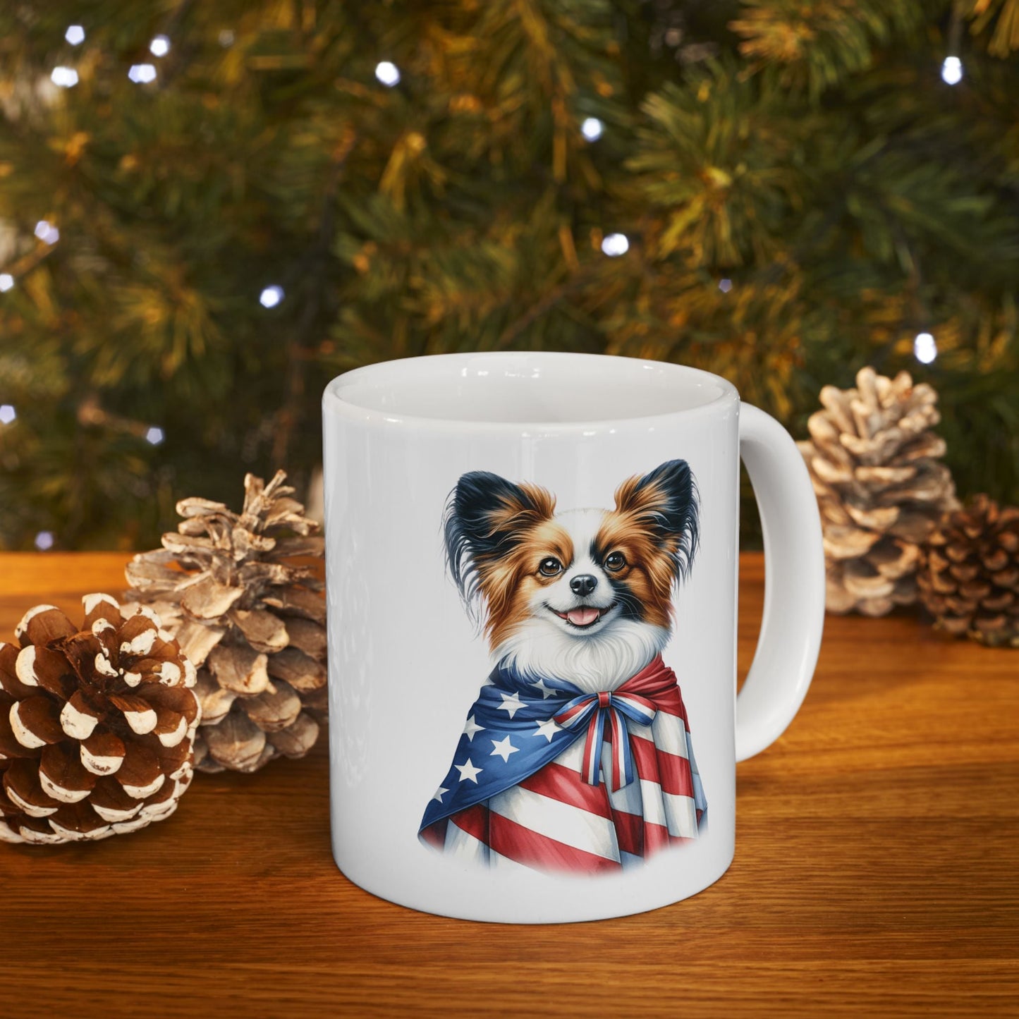 Papillion Patriotic Ceramic Mug – 11oz & 15oz | Perfect for Independence Day & All-American Celebrations | Purrfect Pet Haven
