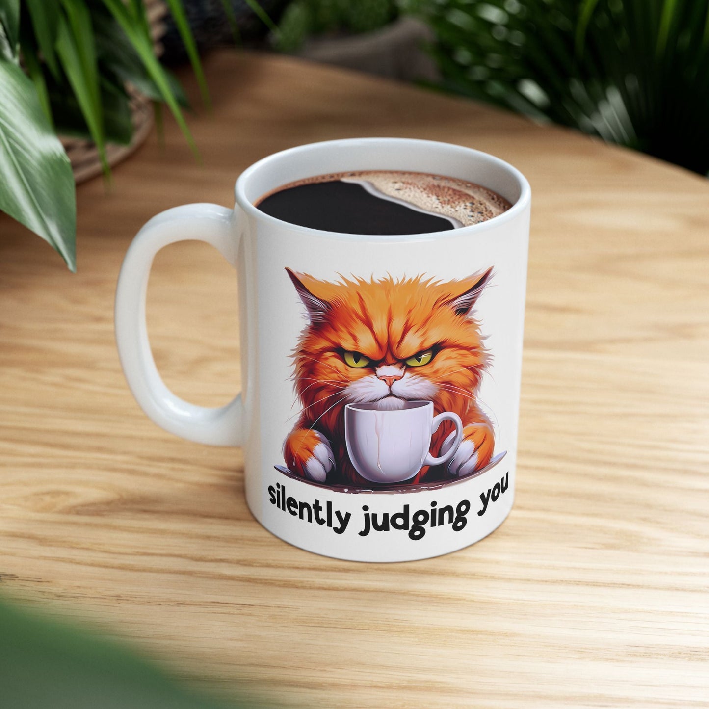 Funny Cat Ceramic Mug - 'Judging You Silently' (11oz, 15oz) | Purrfect Pet Haven