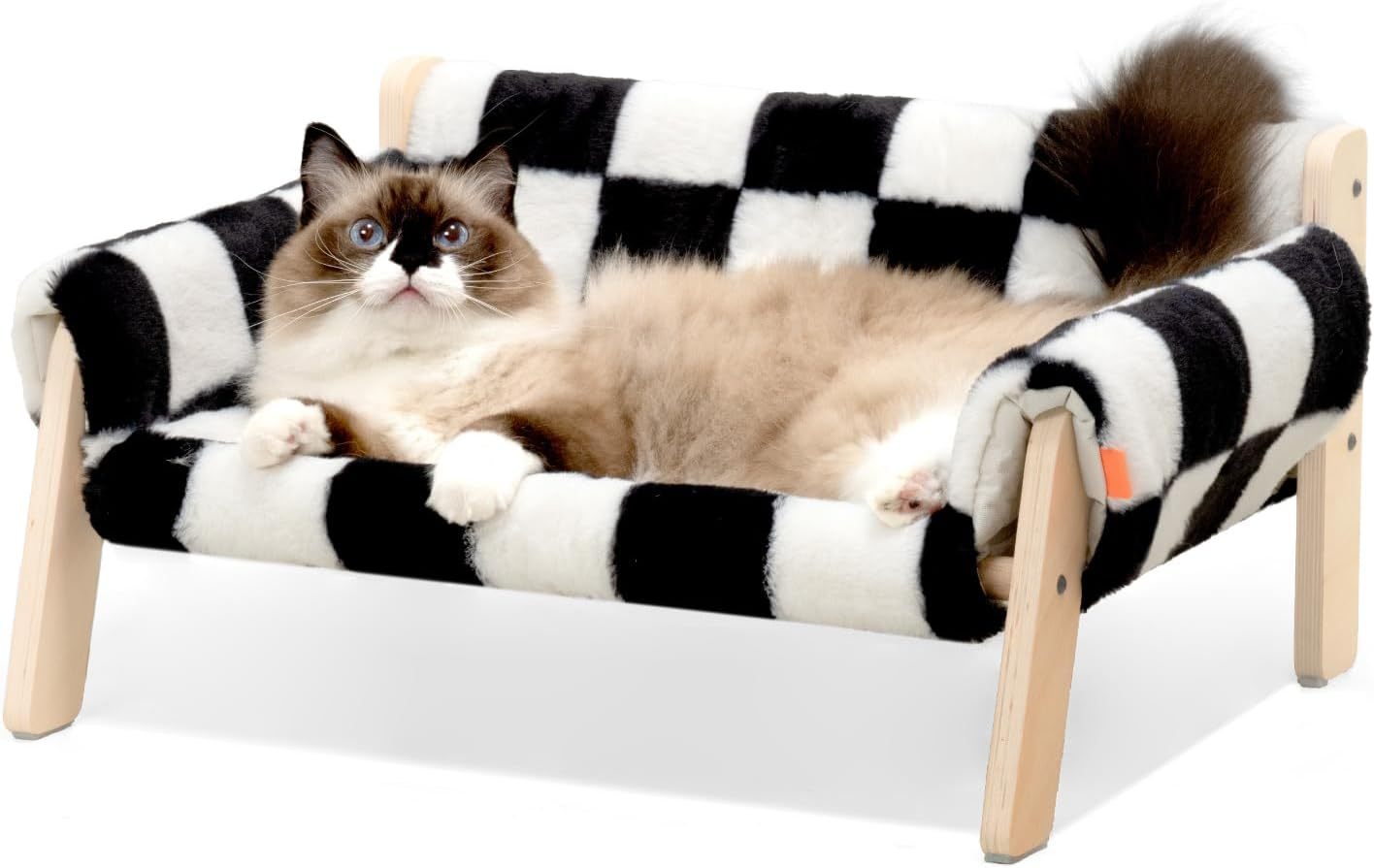 Raised Cat Bed - Wooden Legs Checkerboard