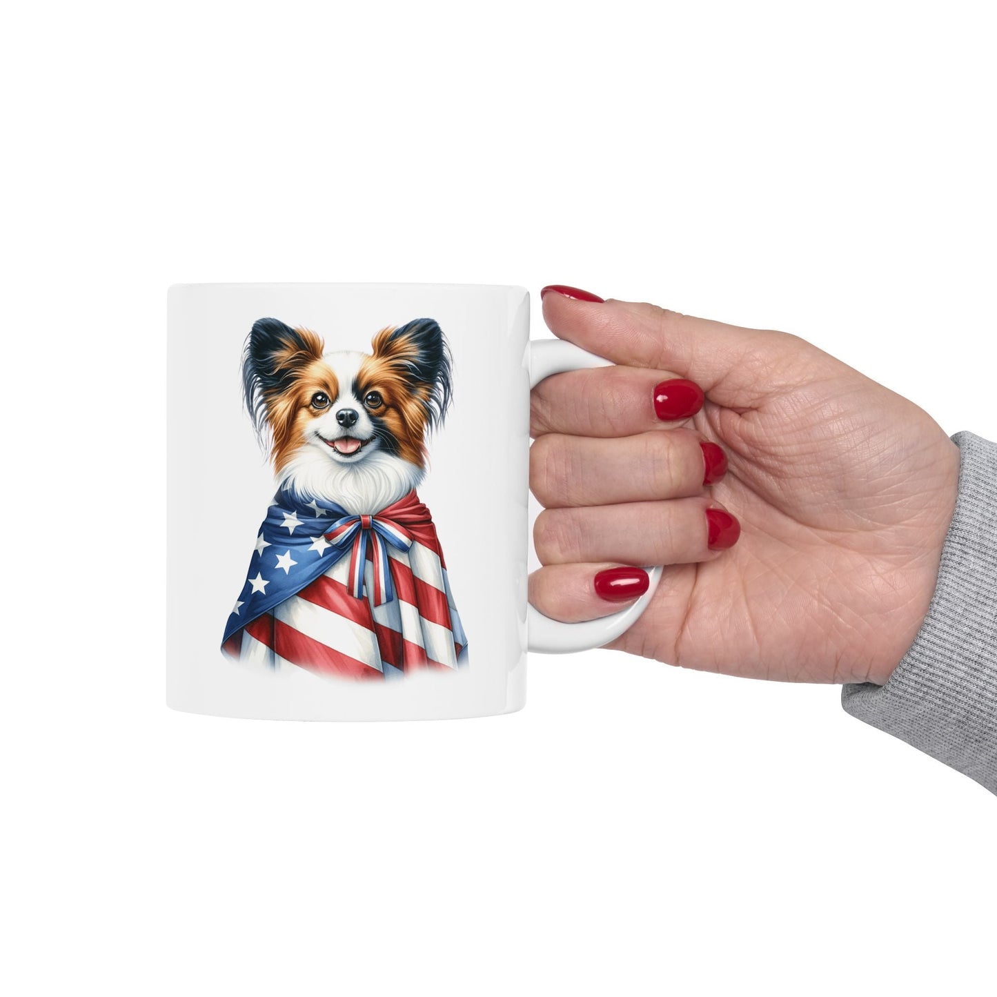 Papillion Patriotic Ceramic Mug – 11oz & 15oz | Perfect for Independence Day & All-American Celebrations | Purrfect Pet Haven