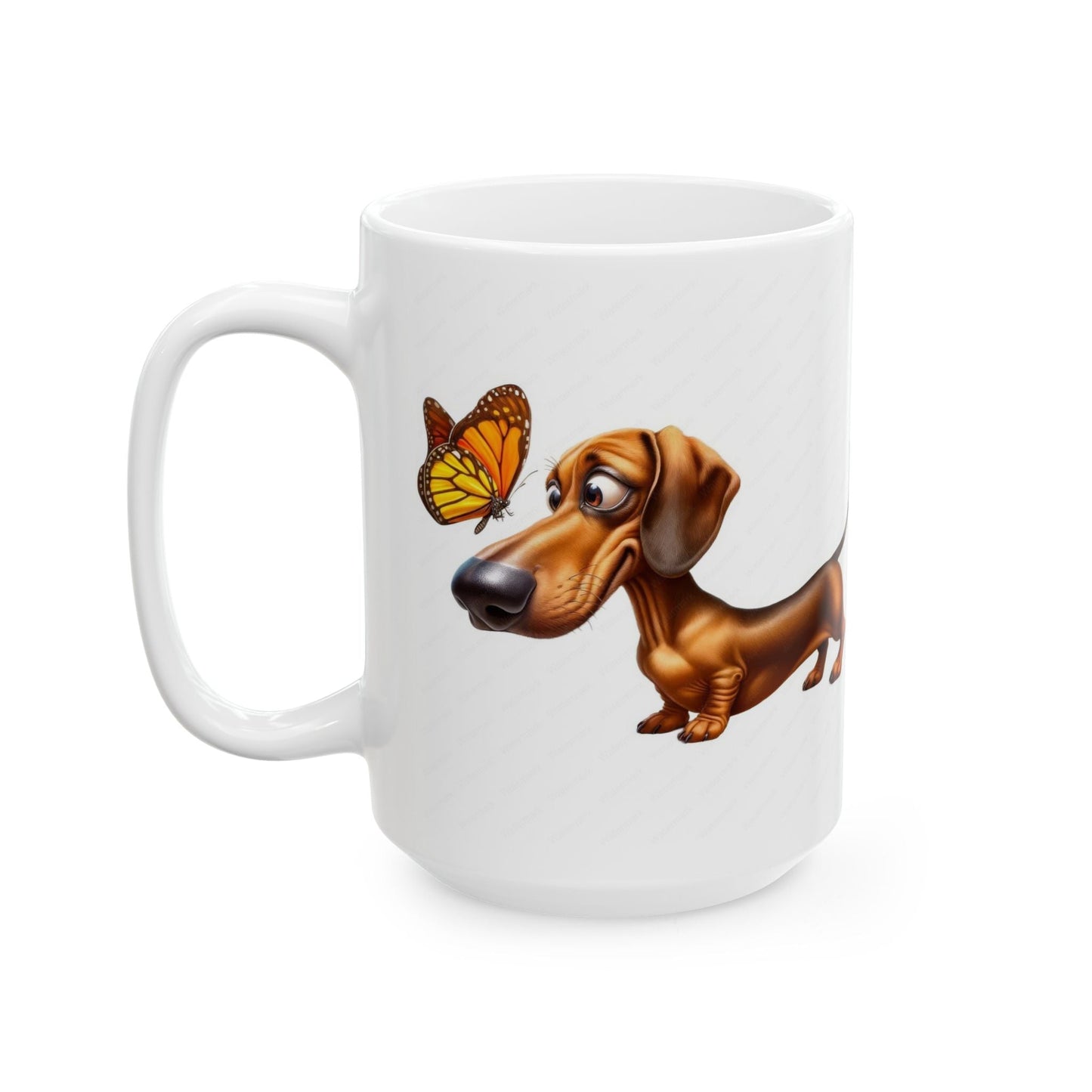 Cute Dachshund and Butterfly Ceramic Mug - Fun 11oz & 15oz Coffee Cup for Animal Lovers | Purrfect Pet Haven