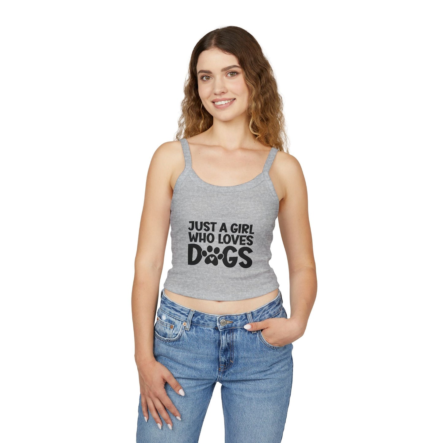 Just a Girl Who Loves Dogs Spaghetti Strap Tank Top - Cute Pet Lover Apparel | Purrfect Pet Haven