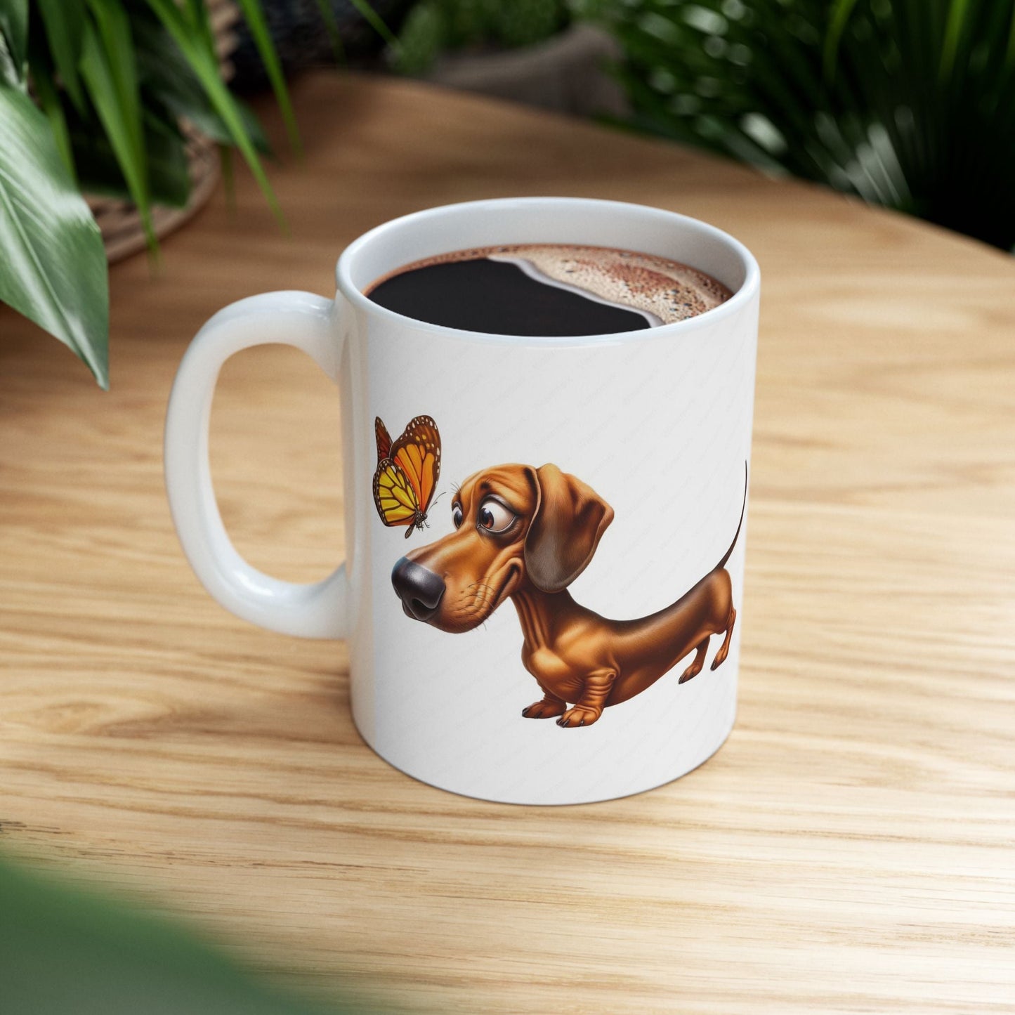 Cute Dachshund and Butterfly Ceramic Mug - Fun 11oz & 15oz Coffee Cup for Animal Lovers | Purrfect Pet Haven