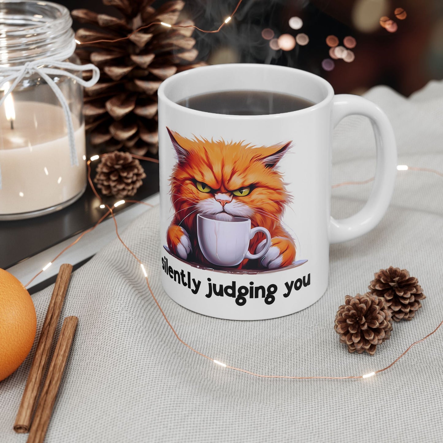 Funny Cat Ceramic Mug - 'Judging You Silently' (11oz, 15oz) | Purrfect Pet Haven