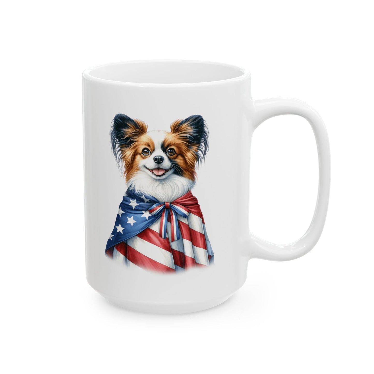 Papillion Patriotic Ceramic Mug – 11oz & 15oz | Perfect for Independence Day & All-American Celebrations | Purrfect Pet Haven