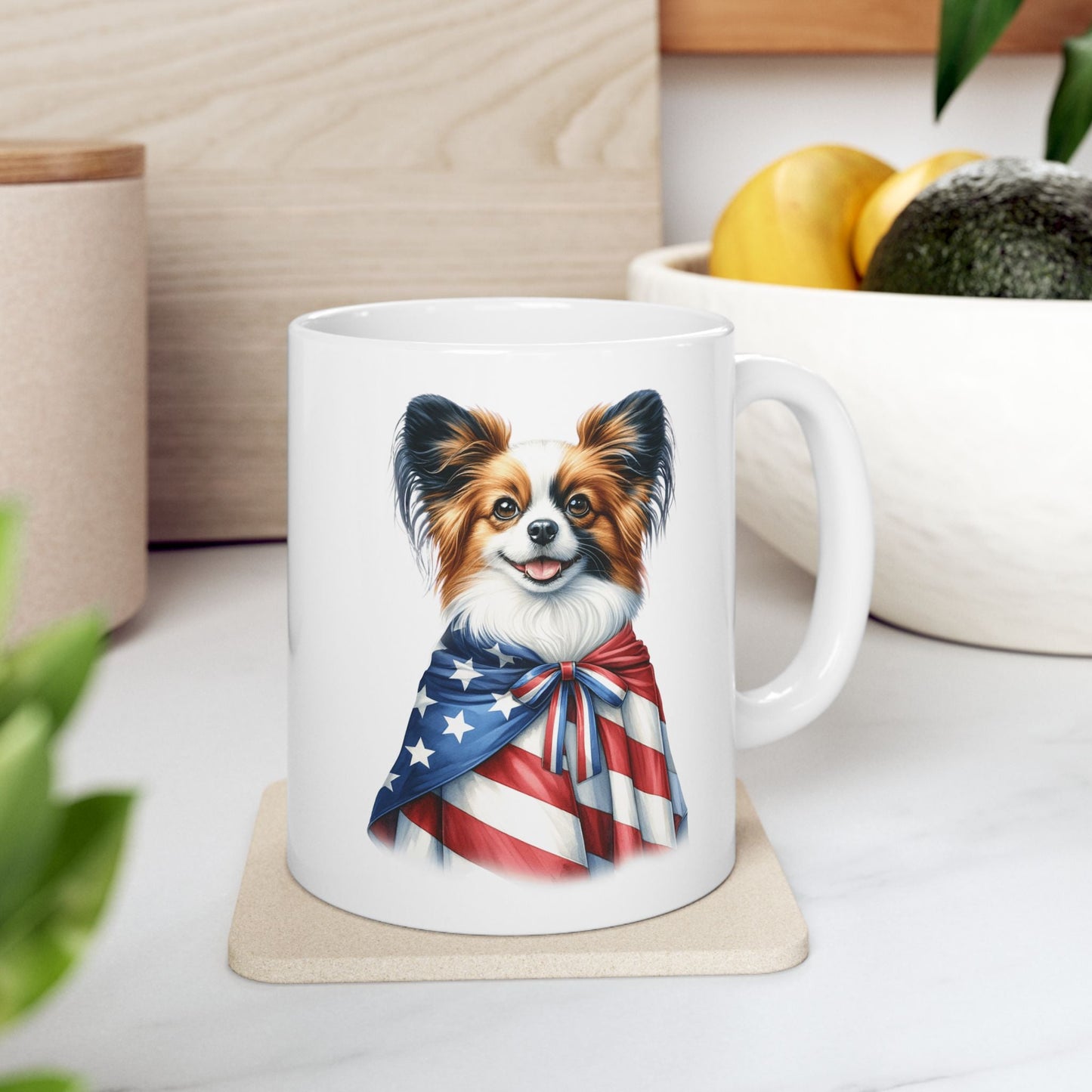 Papillion Patriotic Ceramic Mug – 11oz & 15oz | Perfect for Independence Day & All-American Celebrations | Purrfect Pet Haven