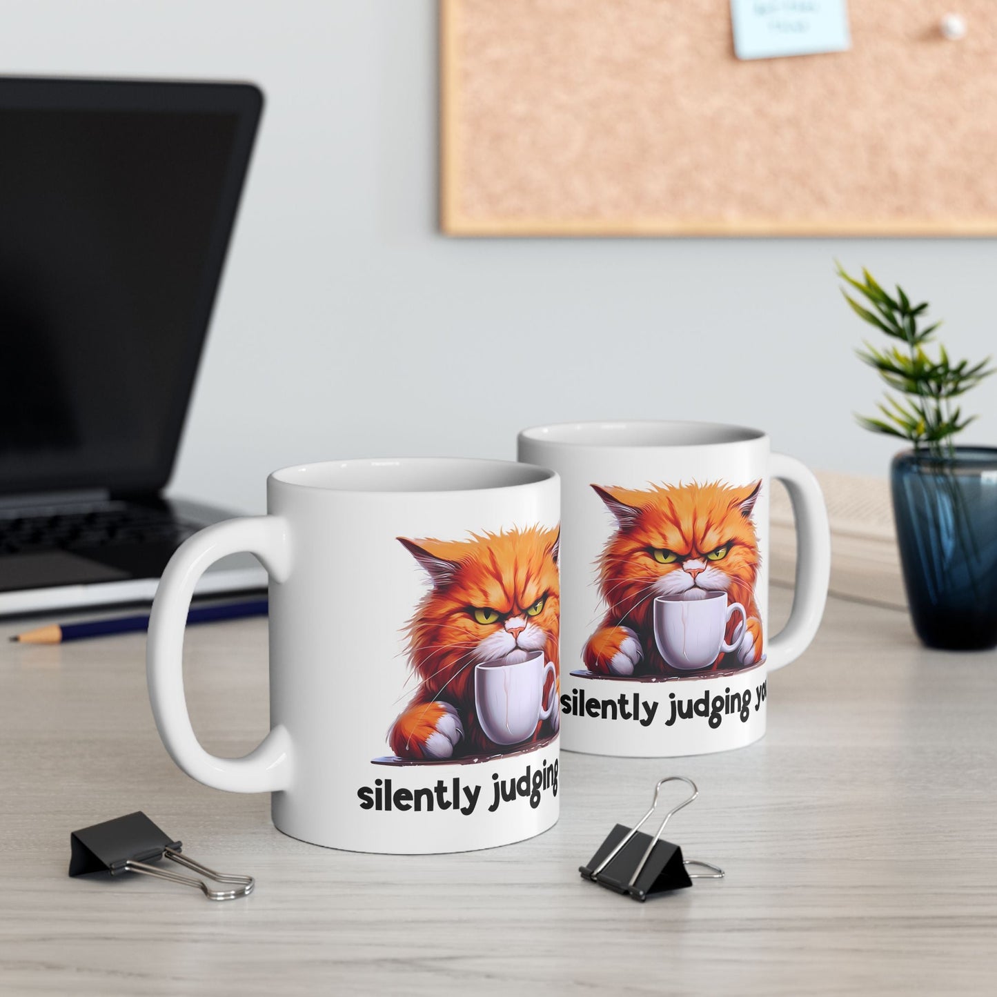 Funny Cat Ceramic Mug - 'Judging You Silently' (11oz, 15oz) | Purrfect Pet Haven