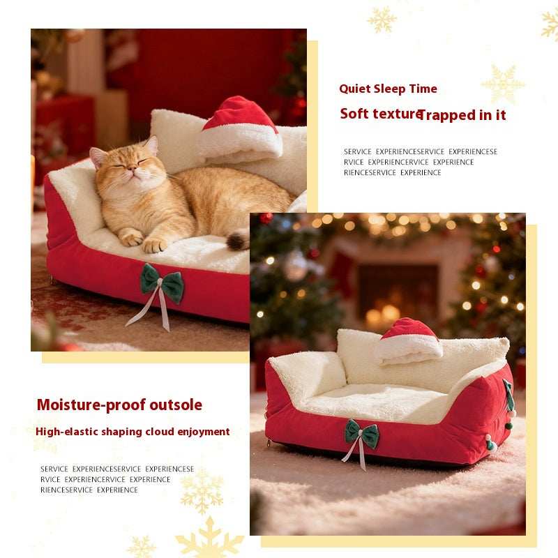 Christmas Cat Bed for Winter Warmth - Cozy Bolster Pet Nest - Purrfect Pet Haven