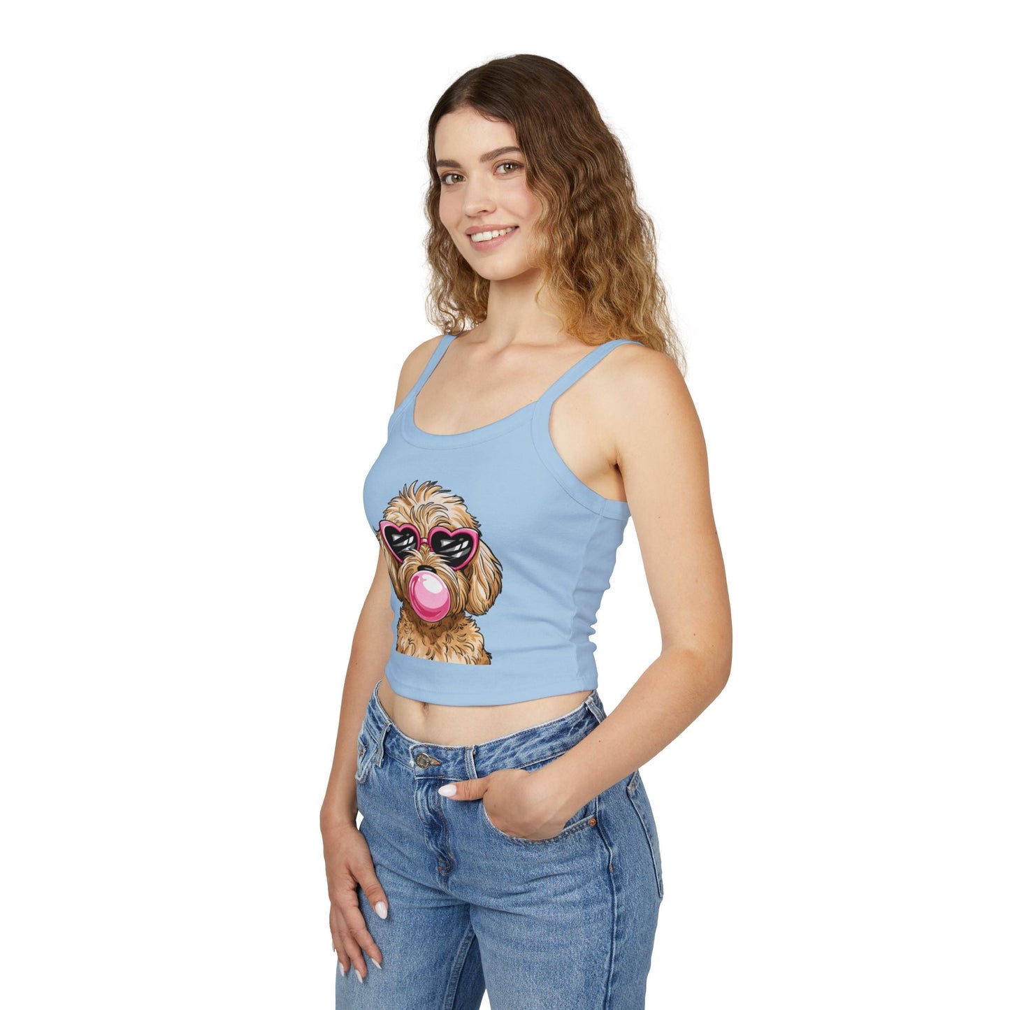 Cool Goldendoodle Blowing Bubble - Women's Spaghetti Strap Tank Top | Purrfect Pet Haven