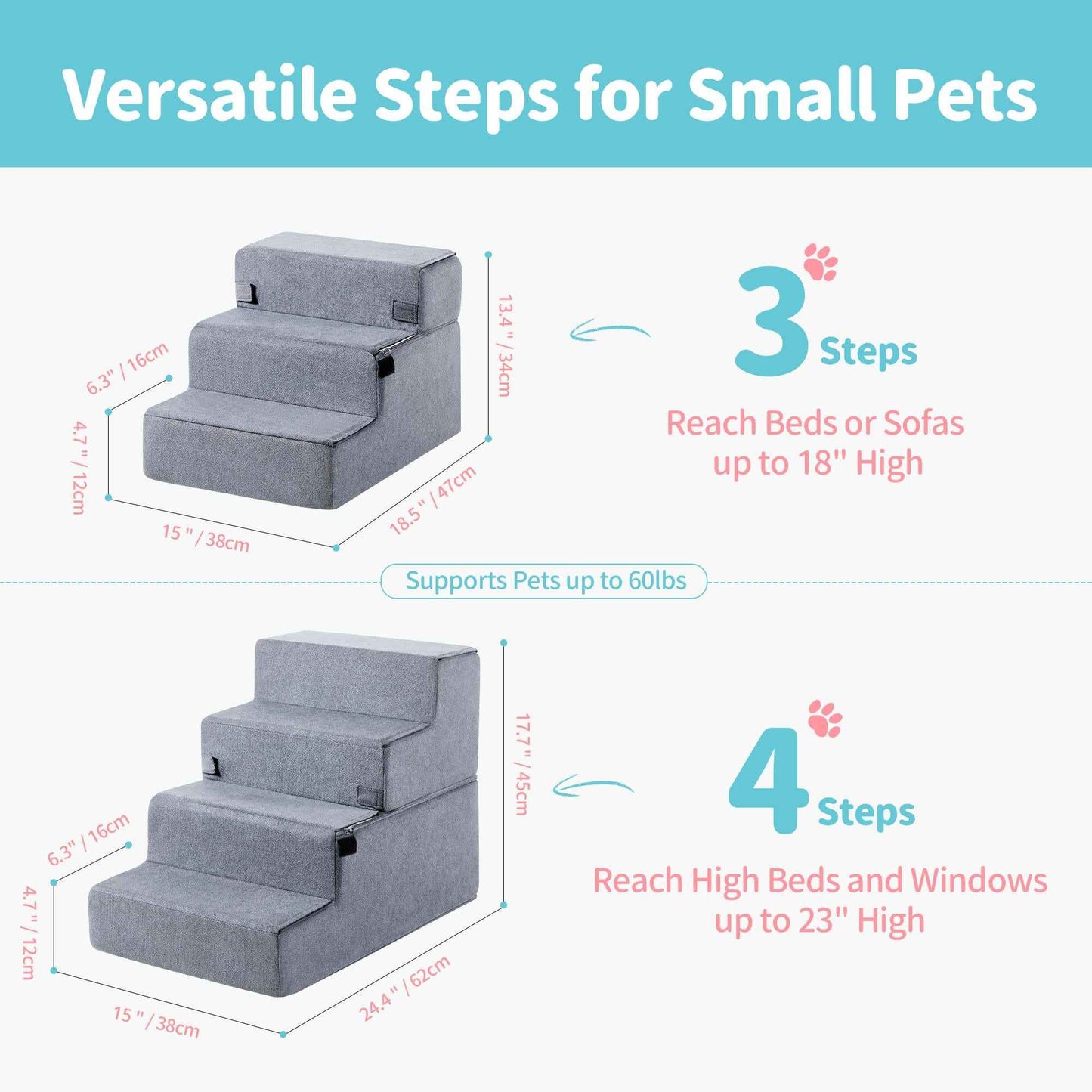 Dog Steps for High Beds - 4-Step Foam Pet Stairs - Purrfect Pet Haven
