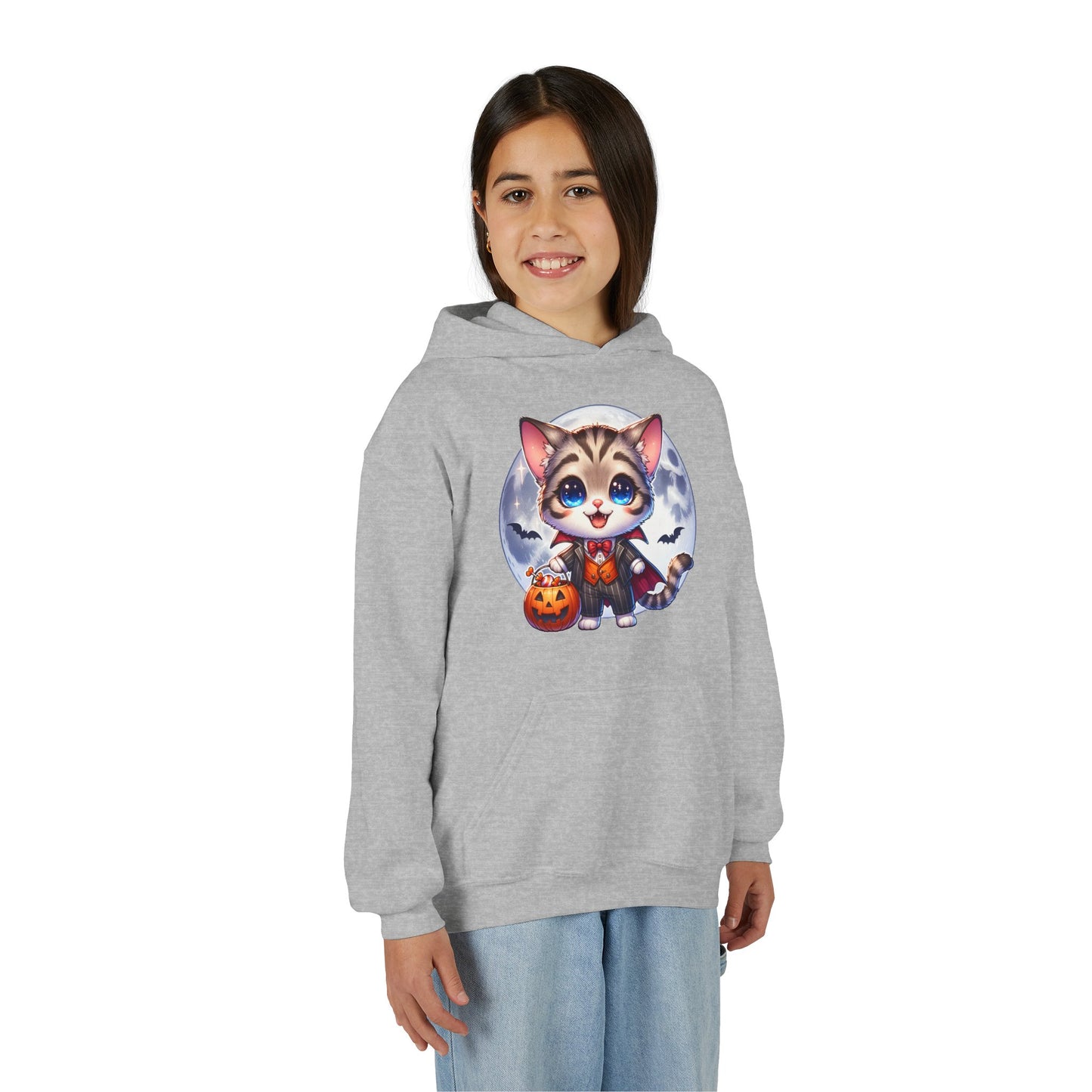 Adorable Cat Halloween Hoodie - Youth Spooky Season Sweatshirt