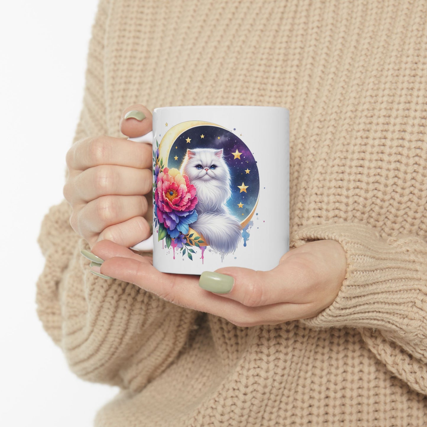 Whimsical Floral Cat Ceramic Mug - 11oz & 15oz