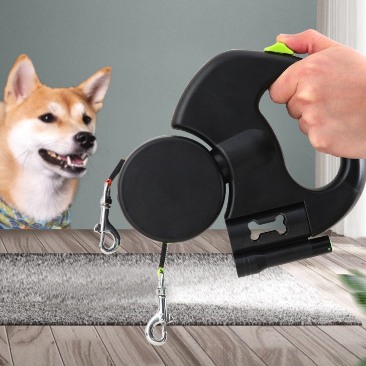 Reflective Swivel Dual Pet Retractable Dog Leash For Small Dogs with Light and Bag Holder