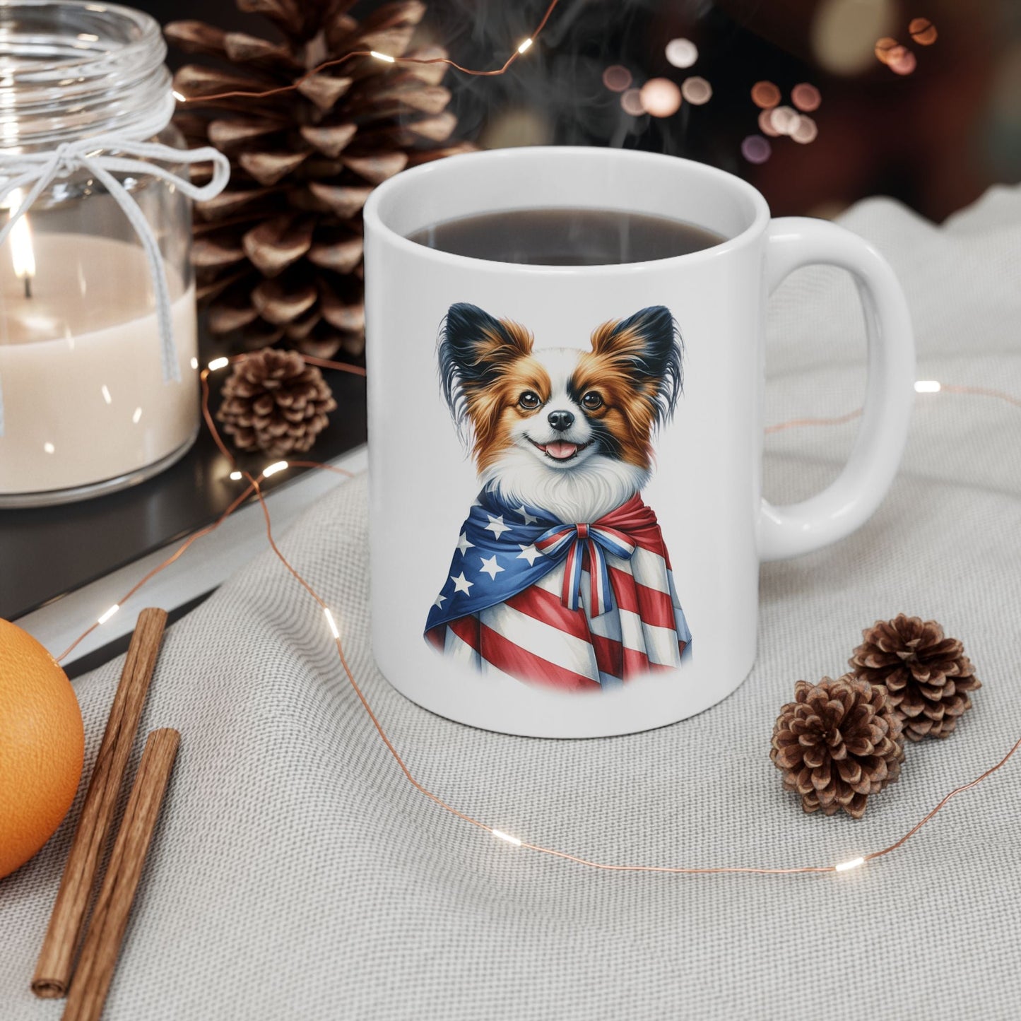 Papillion Patriotic Ceramic Mug – 11oz & 15oz | Perfect for Independence Day & All-American Celebrations | Purrfect Pet Haven