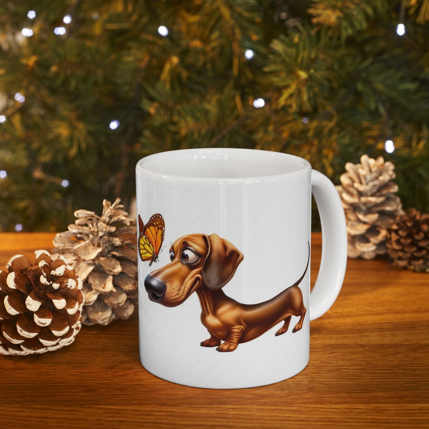Cute Dachshund and Butterfly Ceramic Mug - Fun 11oz & 15oz Coffee Cup for Animal Lovers | Purrfect Pet Haven