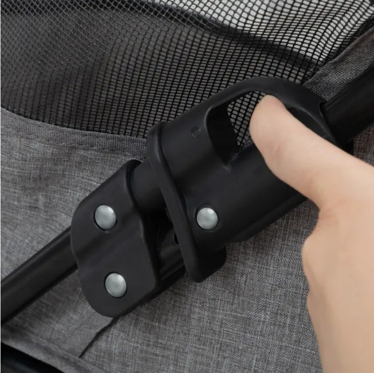 Foldable Pet Stroller, Small Dog Cat Stroller With Storage Basket For Small Puppies, Gray And Black