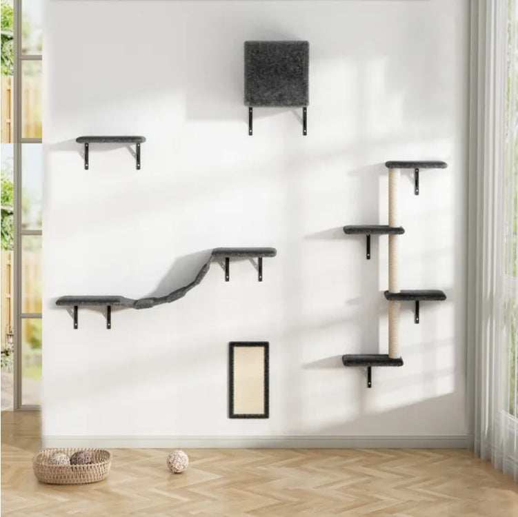 5 Pcs Wall Mounted Cat Climber Set Floating Cat Shelves And Perches Cat Activity Tree With Scratching Posts Modern Cat Furniture - Purrfect Pet Haven