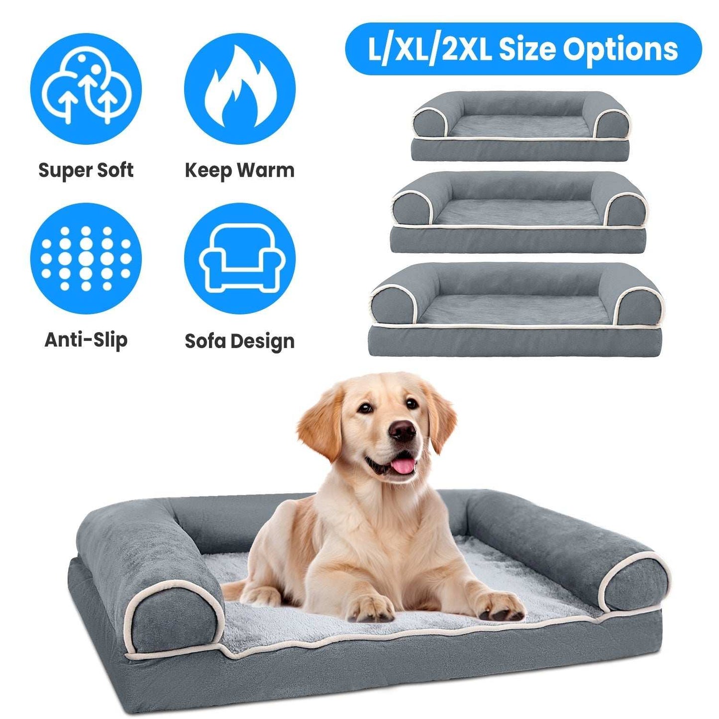 Luxury Dog Bed Sofa - Washable Cover & Memory Foam - Purrfect Pet Haven