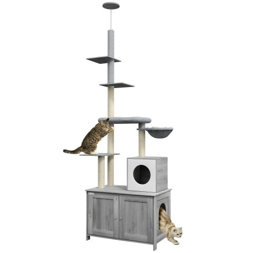 Floor to Ceiling Cat Tree - 2-in-1 Litter Box