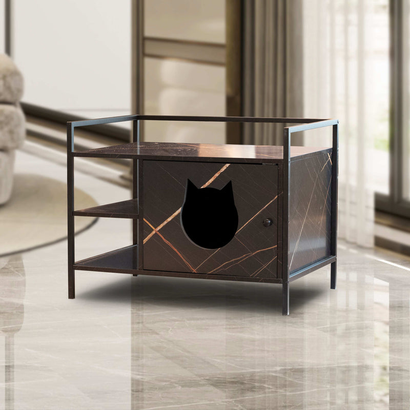 Cat Litter Box Enclosure Wooden Hidden Washroom and Toilet - Antique Black | Purrfect Pet Haven