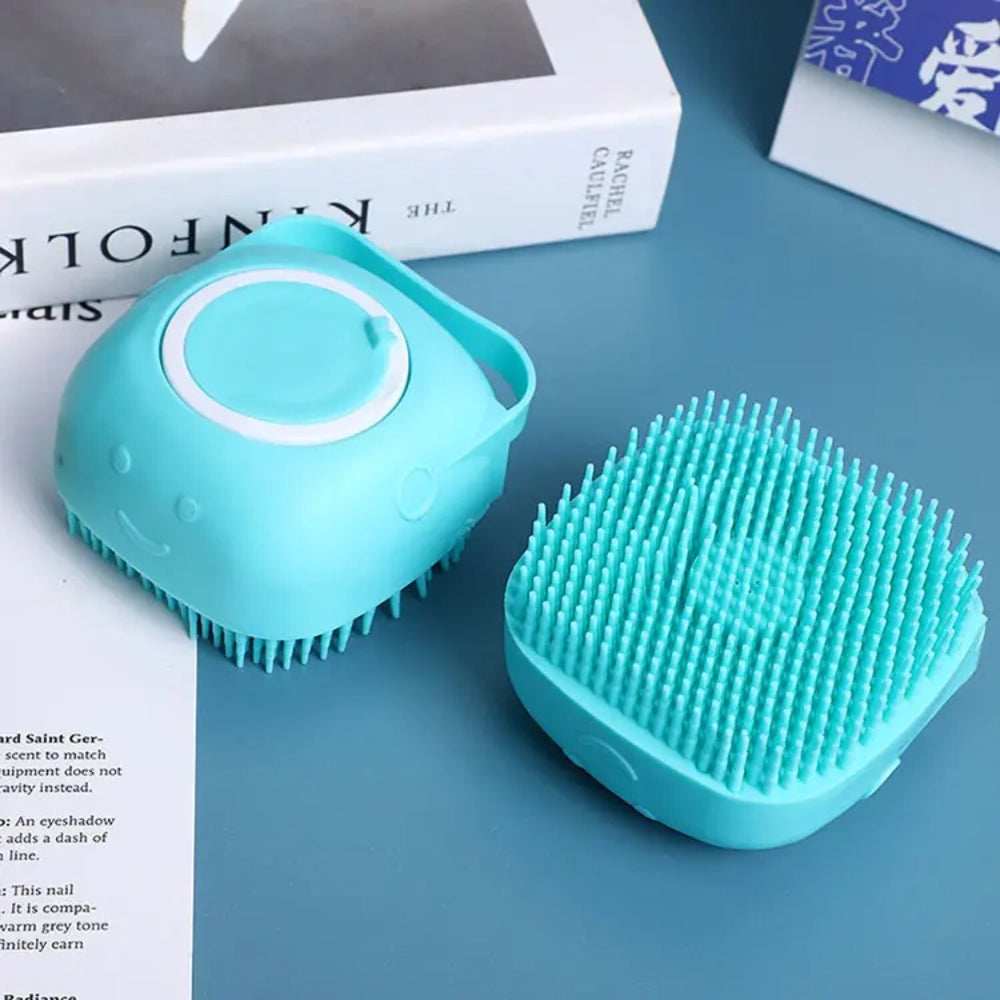 Dog Bathing Brush Pet Massage Brush Shampoo Dispenser Soft Silicone Brush | Purrfect Pet Haven